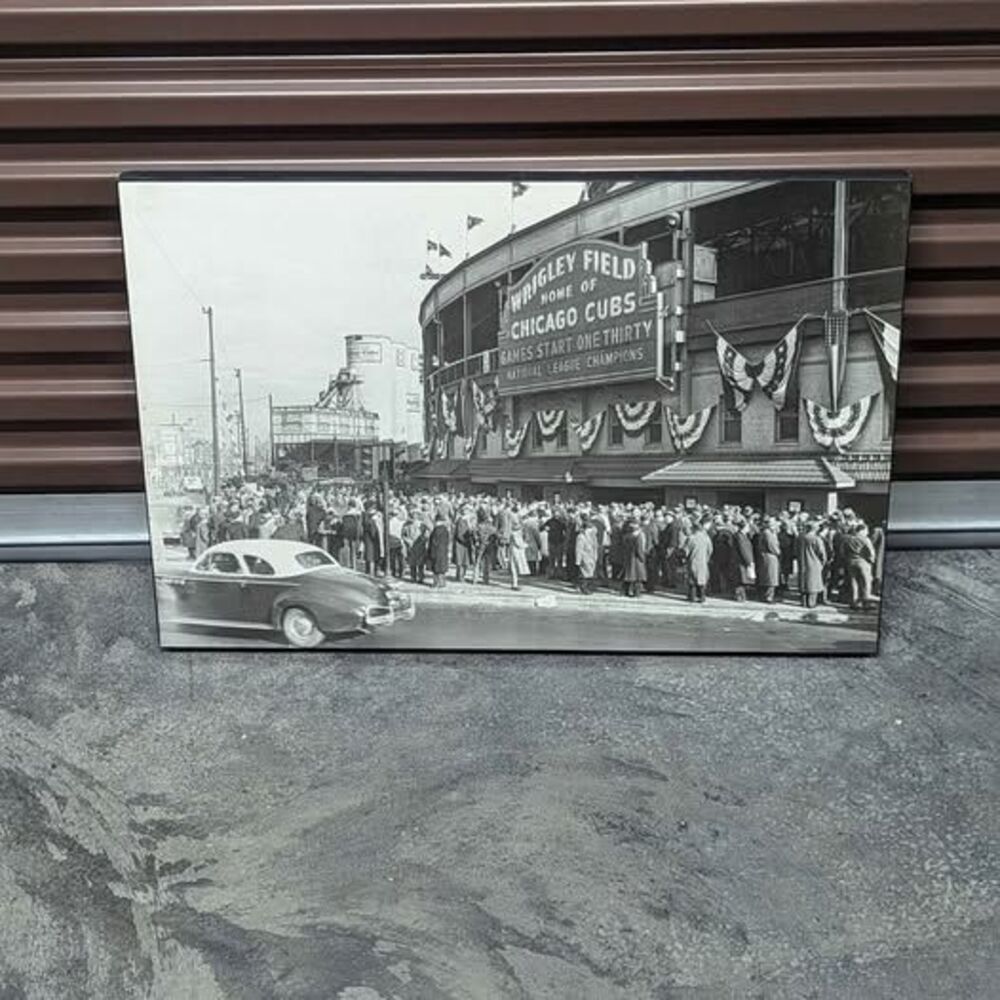 Vintage Wrigley Field Chicago Cubs Wood‎ Print 30x20 Black White Sports Man Cave - Picture 4 of 6